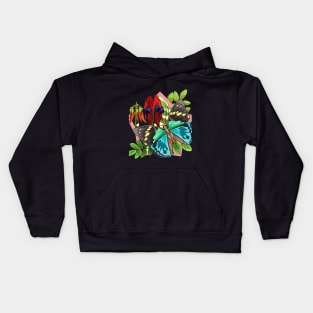 Butterfly on flowers Kids Hoodie